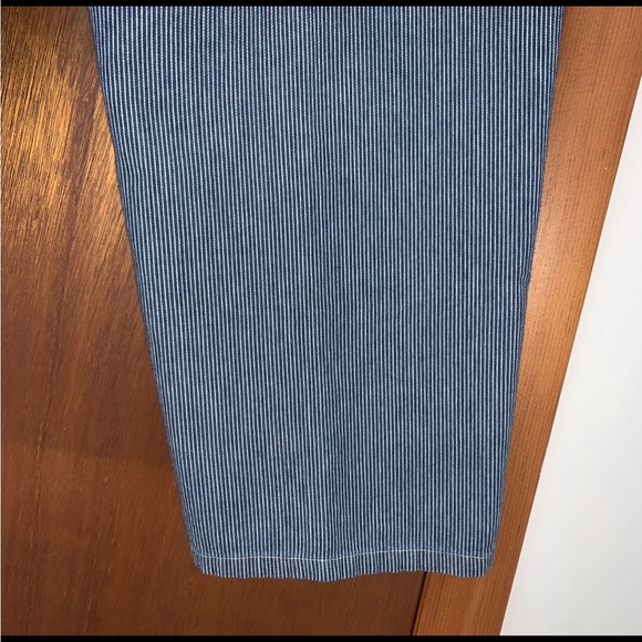 Women’s L Vintage SAG HARBOR SPORT Railroad Blue Striped Cropped Carpenter Pants - Picture 11 of 14